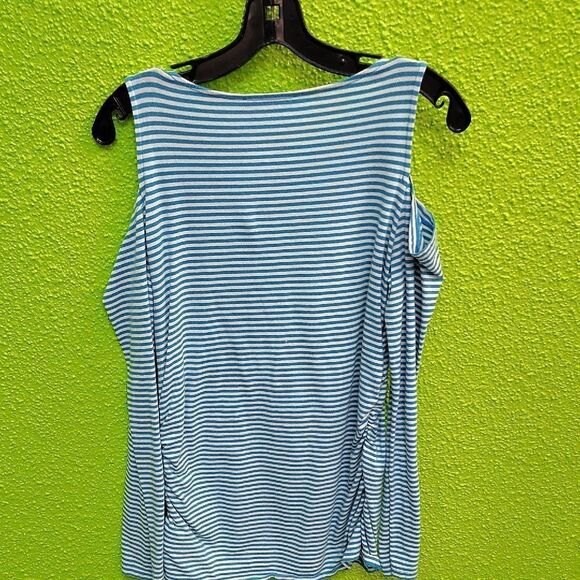 Michael Kors Blue Asymmetrical Cut Out Tank Top - Picture 3 of 4